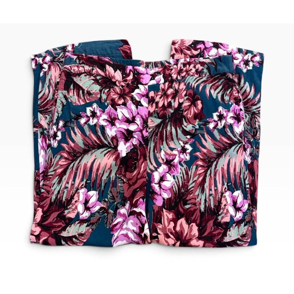 Soft Surroundings Women's XL Pullon Straight Leg Teal Pink Tropical Pants 28"